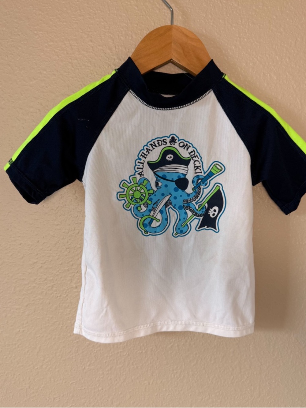 The Children's Place White, Navy & Neon Yellow Kids Rash Guard 2T